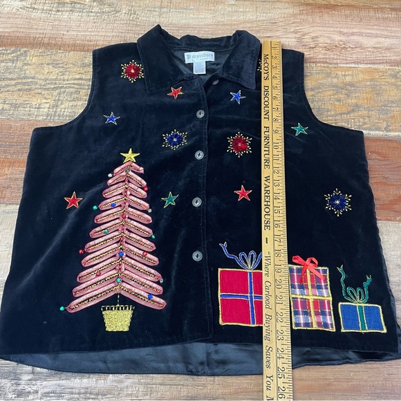 Dressbarn women’s 14/16 Ugly Christmas Sweater Vest Black Velvet beading - Picture 5 of 8